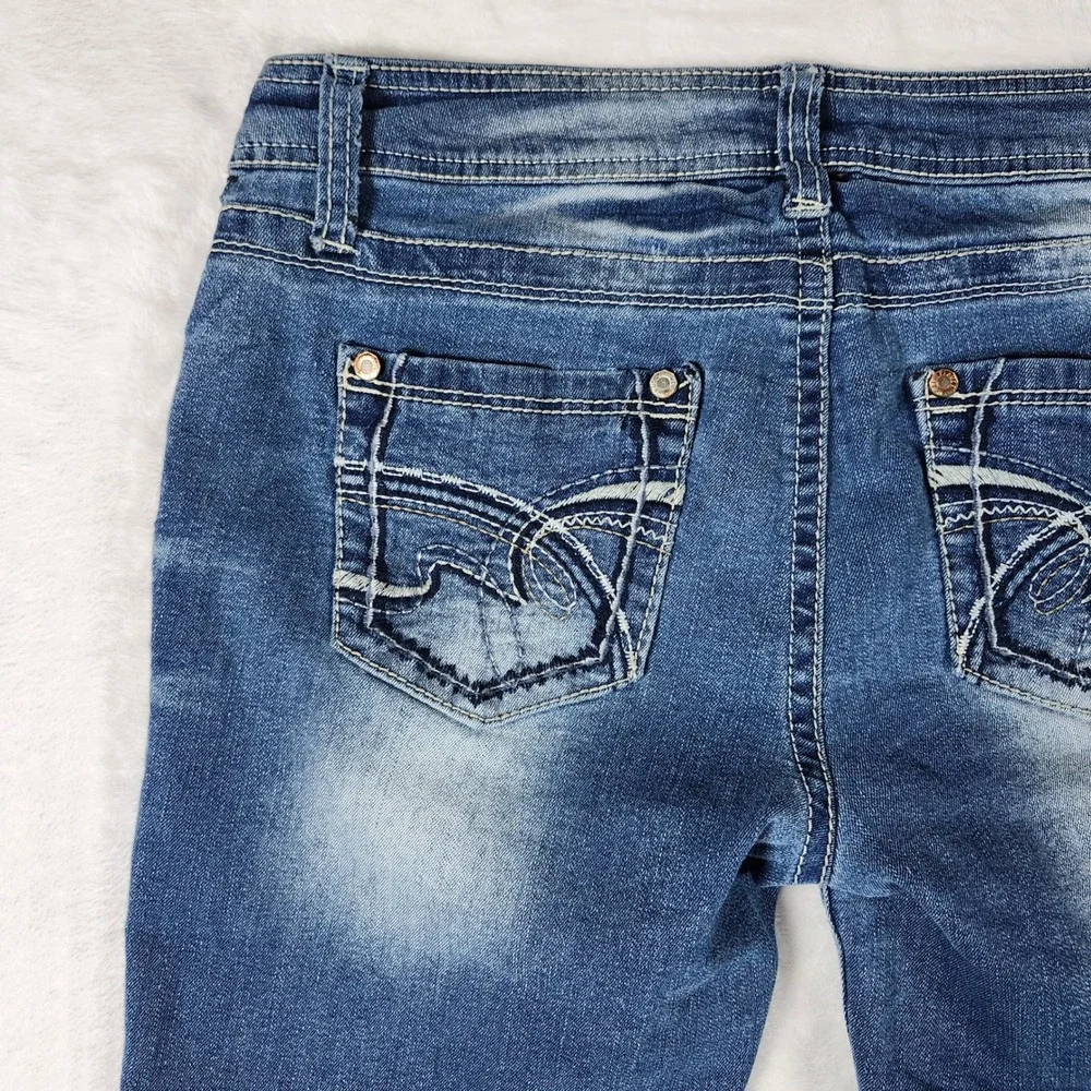 WallFlower Bootcut Jeans Women Size 11 Blue Excellent Contrast Stitching‎ Y2K